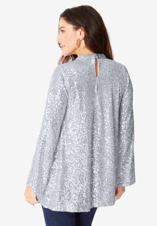 Sequin Mock Neck Blouse image number 1
