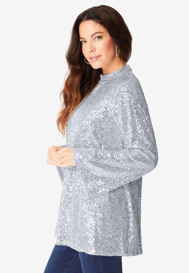 Sequin Mock Neck Blouse image number 2