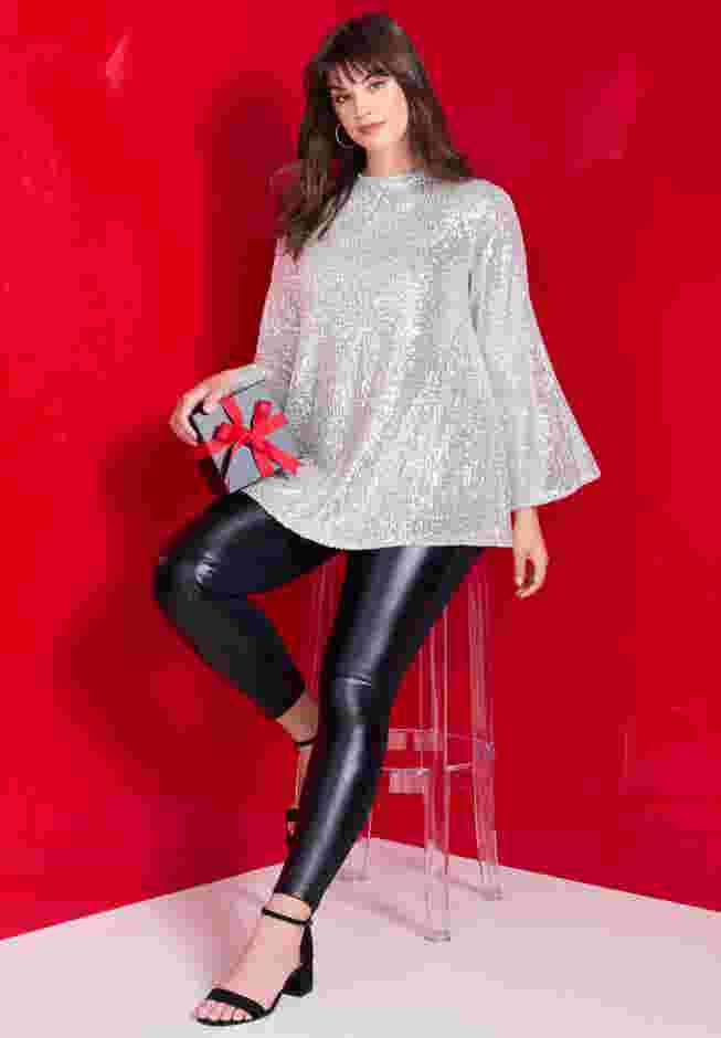Sequin Mock Neck Blouse image number 3
