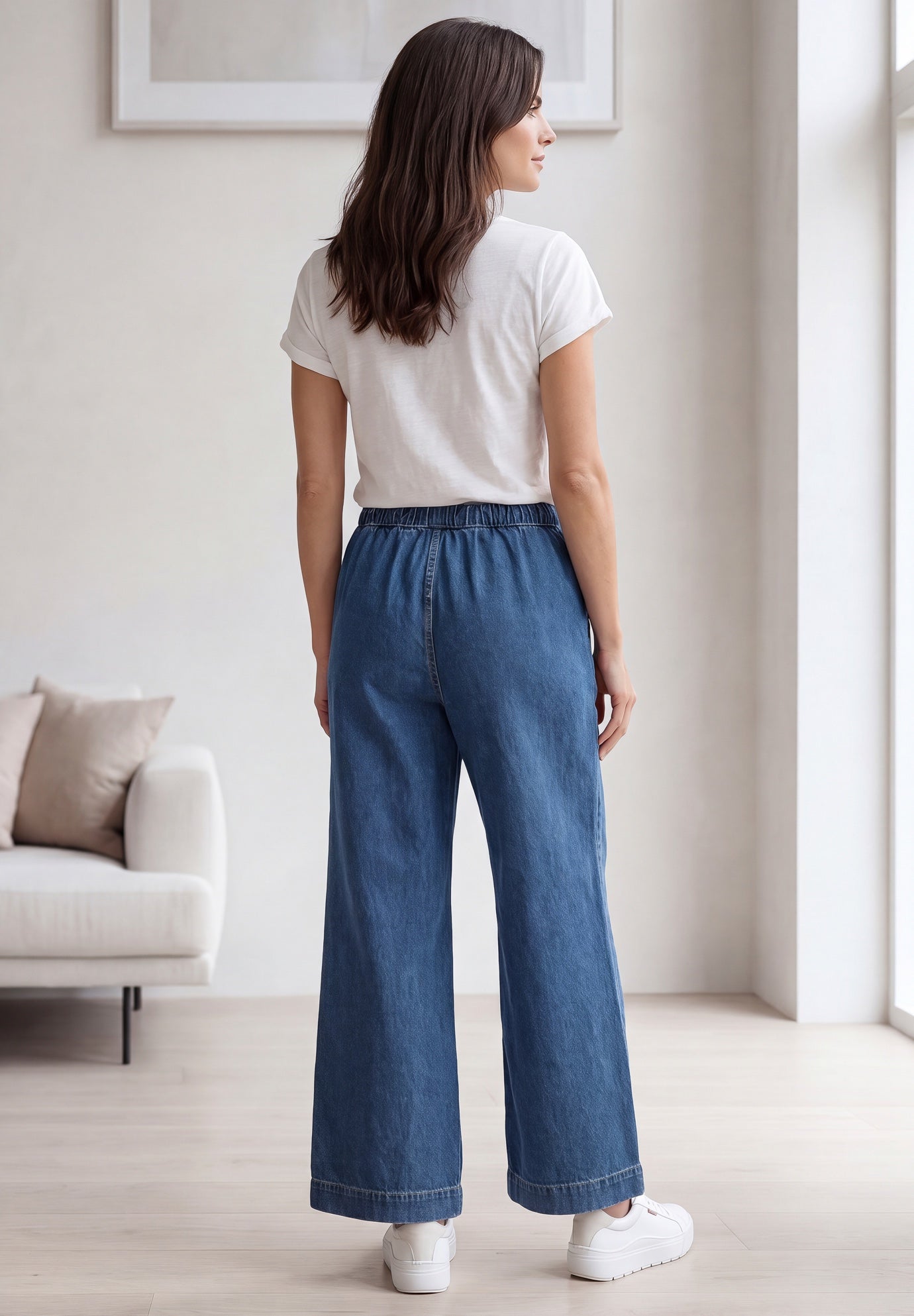 Elastic Waist With Drawstring Wide Leg Jeans image number 1