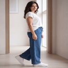 Elastic Waist With Drawstring Wide Leg Jeans image number 2