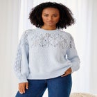 Pointelle Yoke Pullover Sweater image number 0