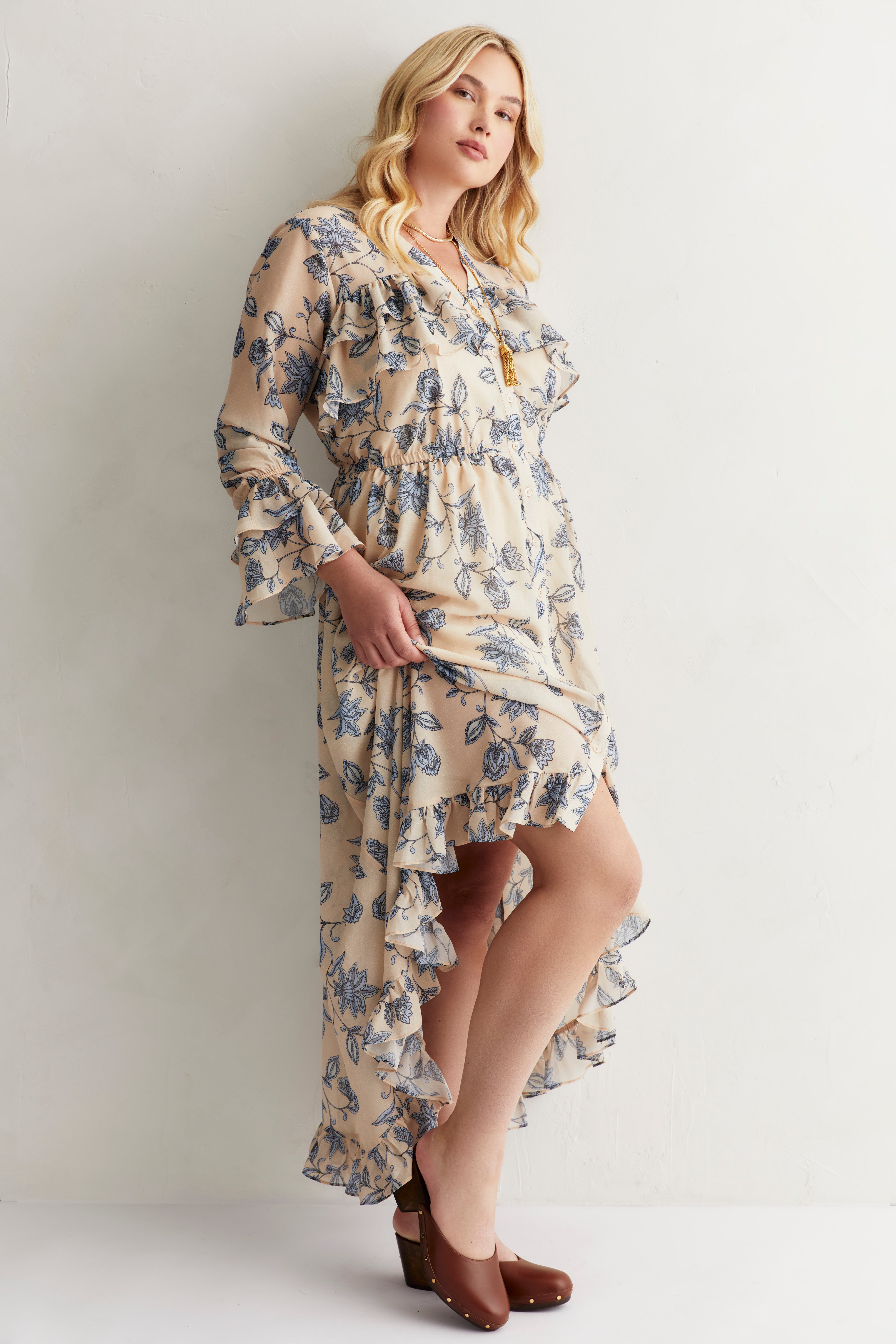 Ruffle Detail Maxi Shirt Dress image number 1