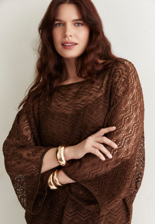 Lace Kimono Dress with Fringe image number 3