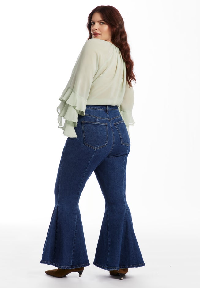 High Waisted Flare Godet Jean image number 2