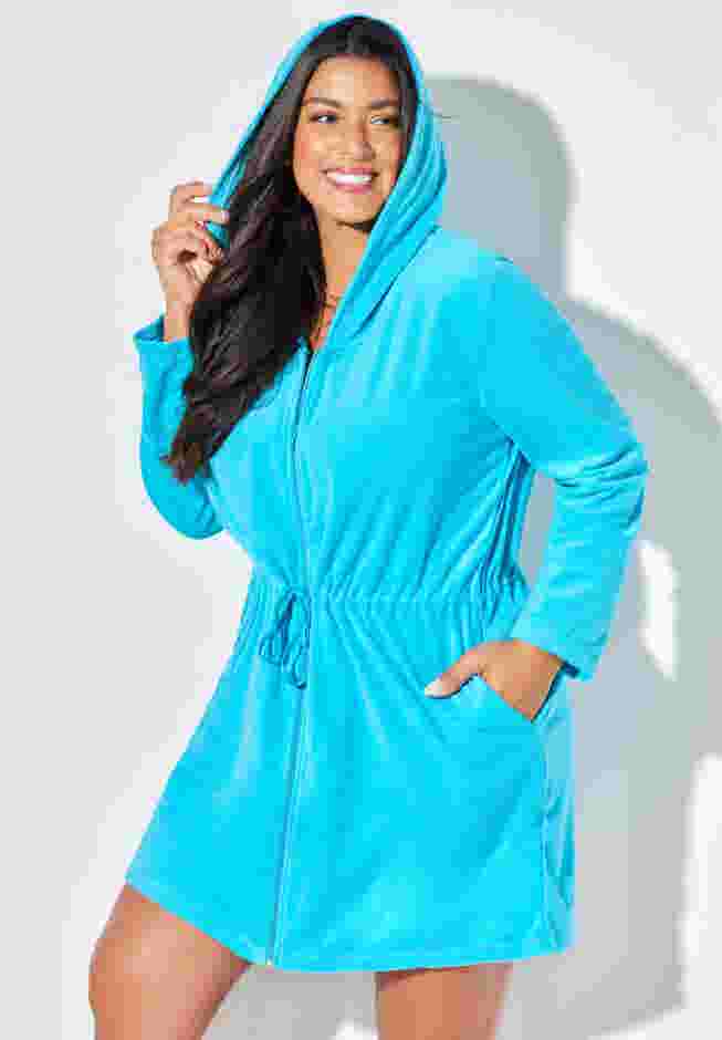 French Terry Tie Waist Hoodie Cover Up image number 6
