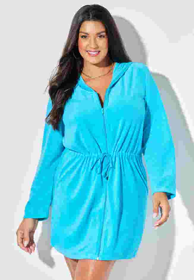 French Terry Tie Waist Hoodie Cover Up image number 7