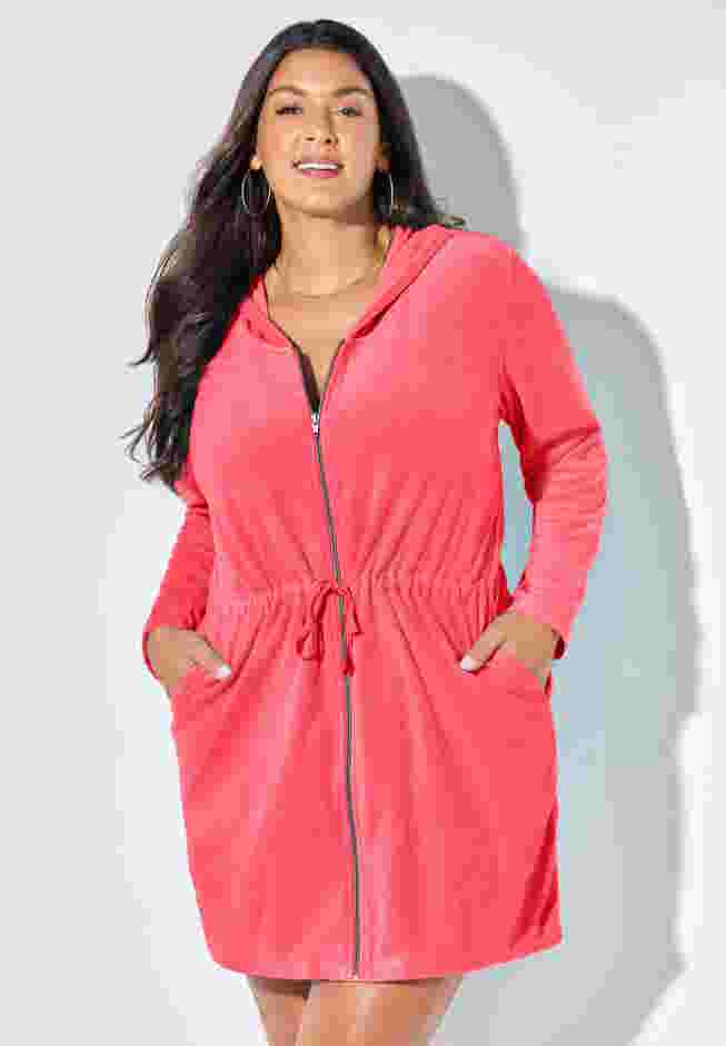 French Terry Tie Waist Hoodie Cover Up image number 3