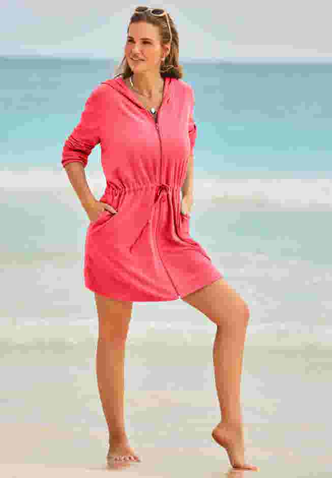 French Terry Tie Waist Hoodie Cover Up image number 0