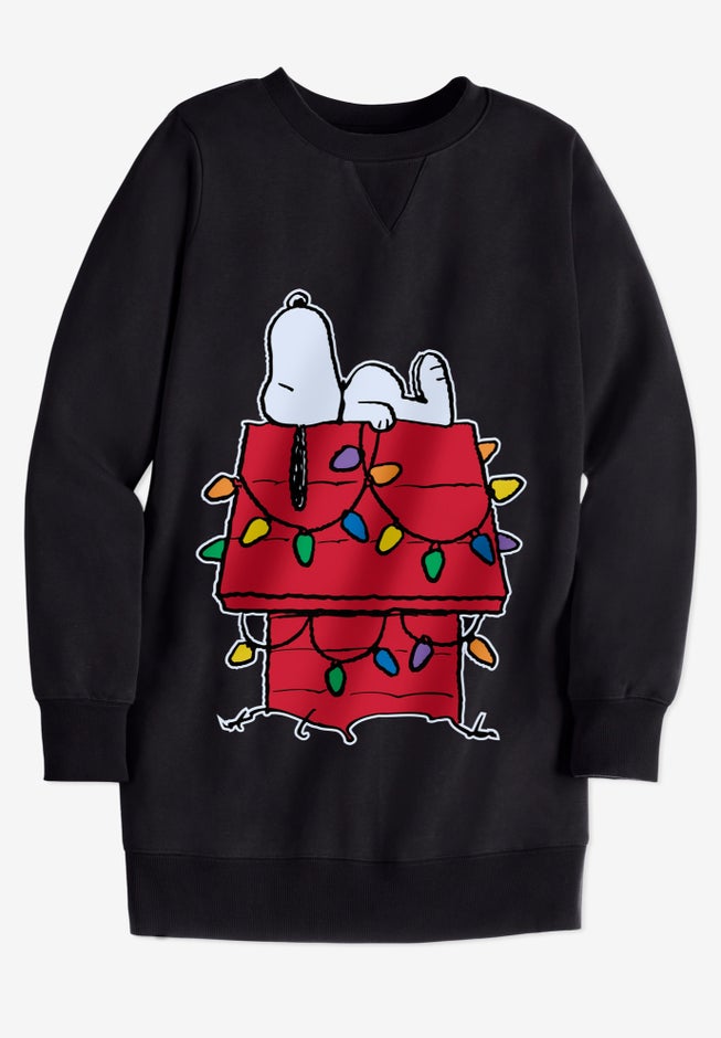 Peanuts Women's Crewneck Sweatshirt Black XMAS Snoopy image number null