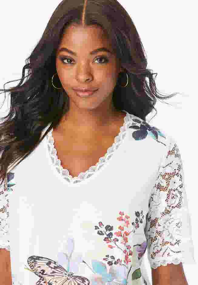 Ultra Drape V Neck Lace Print Tee image number 2