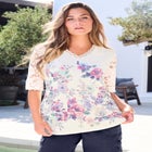 Plus Size Lace Sleeve Printed Tee image number null