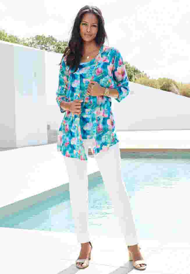 Printed 2 Piece Tank and Cardigan Set image number 0