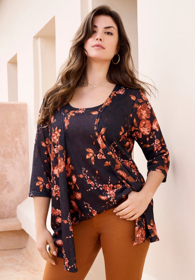 Printed 2 Piece Tank and Cardigan Set image number 0