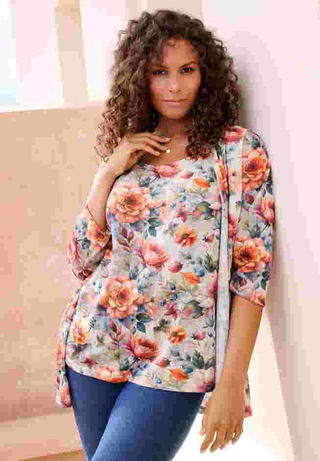Printed 2 Piece Tank and Cardigan Set image number 0