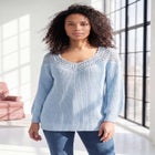 Plus Size Crochet Pullover Sweater with Sweetheart Neckline image number null