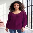Plus Size Crochet Pullover Sweater with Sweetheart Neckline image number null