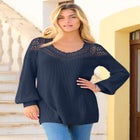 Plus Size Crochet Pullover Sweater with Sweetheart Neckline image number null