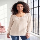 Plus Size Crochet Pullover Sweater with Sweetheart Neckline image number null