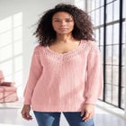 Plus Size Crochet Pullover Sweater with Sweetheart Neckline image number null