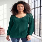 Plus Size Crochet Pullover Sweater with Sweetheart Neckline image number null