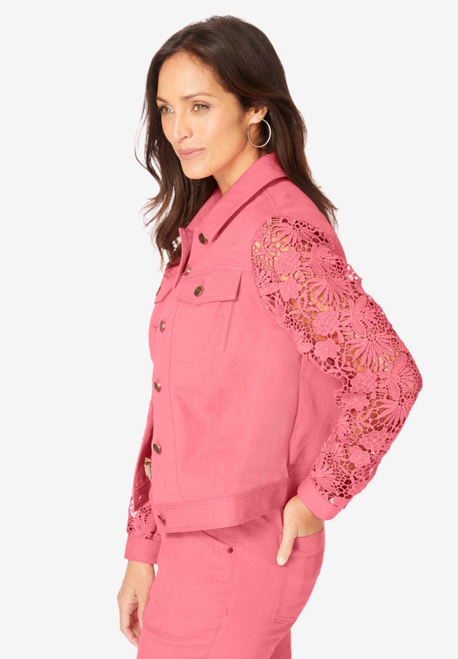 Lace Sleeve Denim Jacket image number null