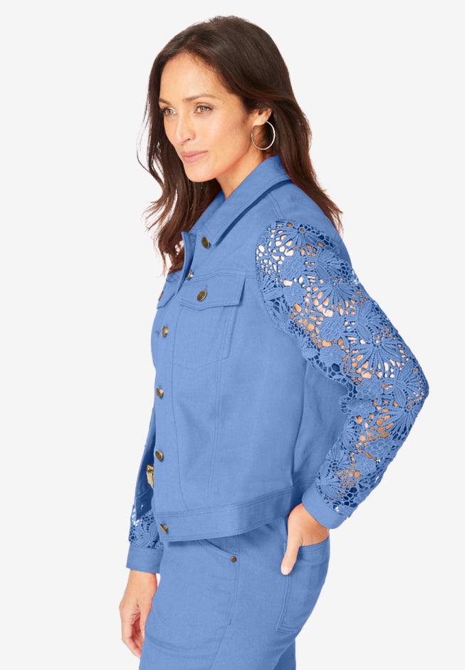 Lace Sleeve Denim Jacket image number null
