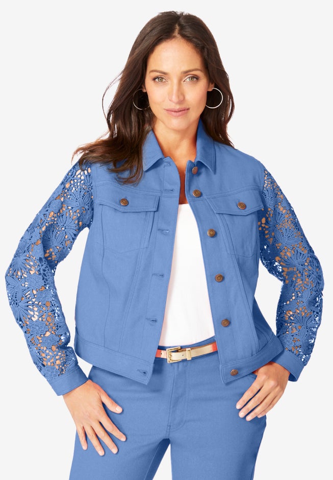 Lace Sleeve Denim Jacket image number null
