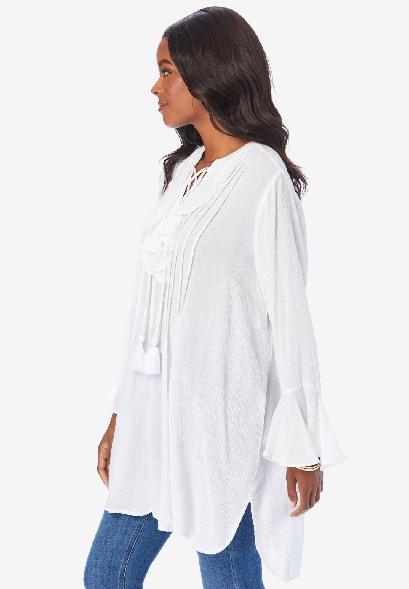 Hand Crinkled Ruffle Pintuck Tunic image number 2