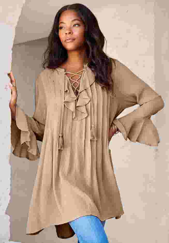 Ruffle Pintuck Crinkle Tunic image number 3