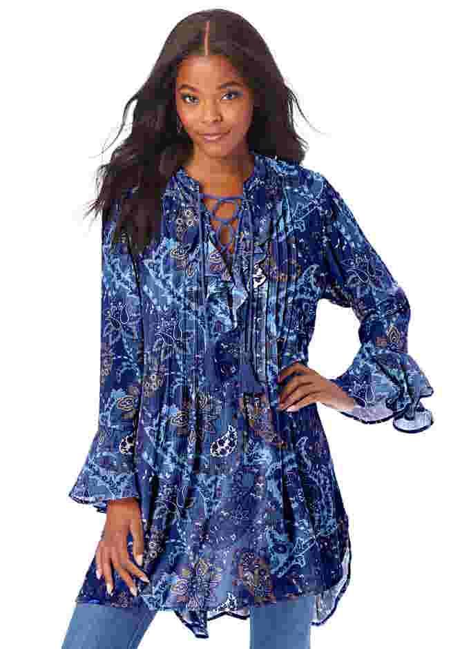 Ruffle Pintuck Crinkle Tunic image number 0