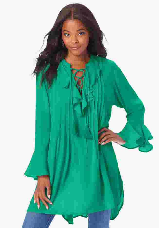 Ruffle Pintuck Crinkle Tunic image number 0