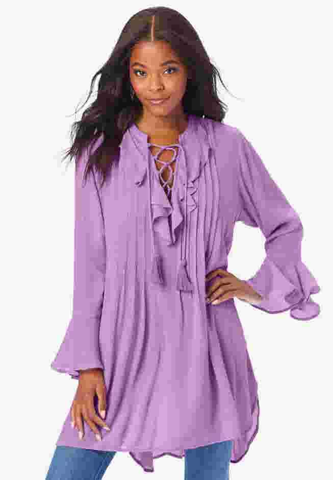 Ruffle Pintuck Crinkle Tunic image number 0