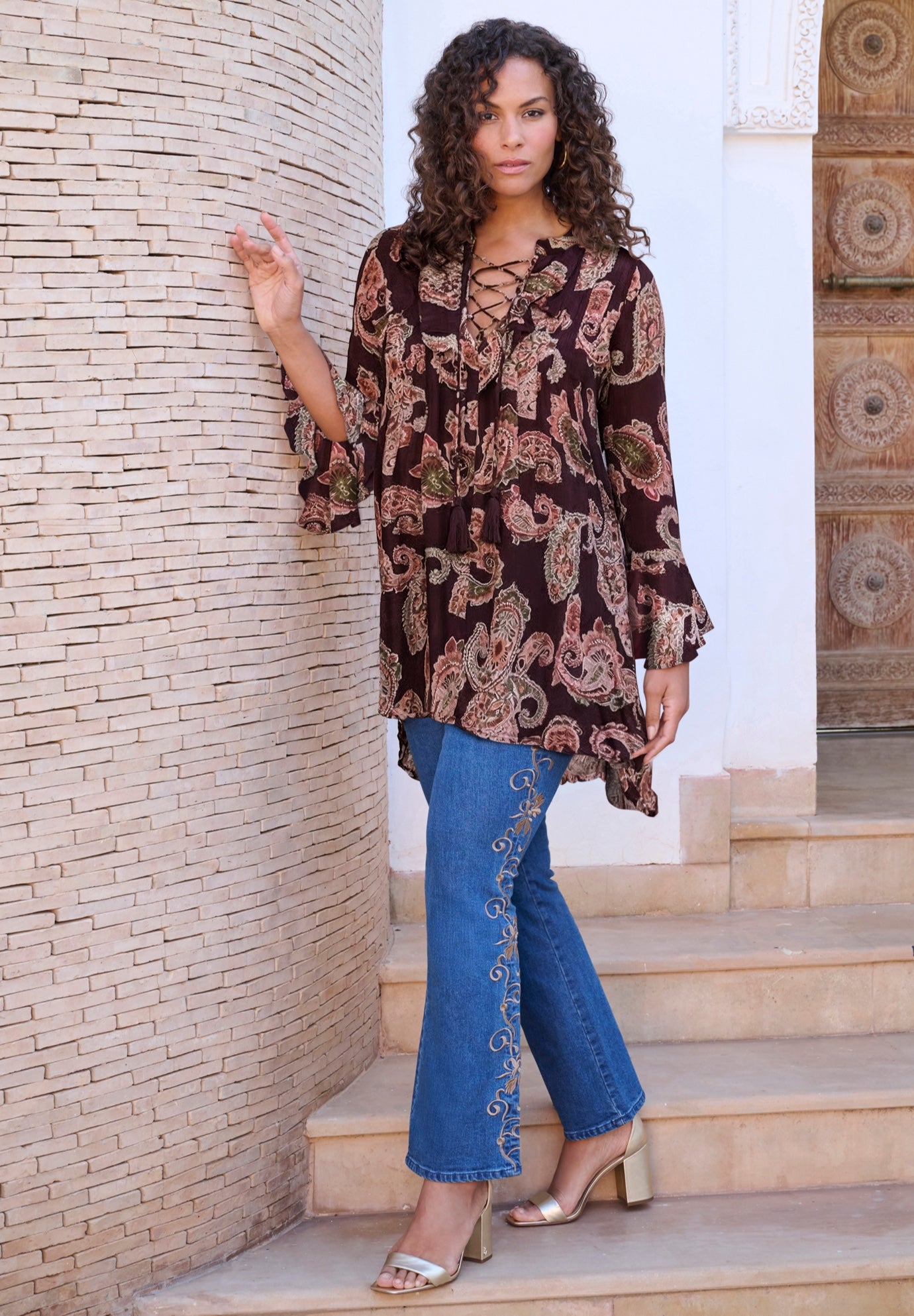 Hand Crinkled Ruffle Pintuck Tunic image number 0