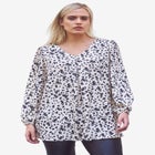 Inverted Pleat Textured Knit Tunic With Blouson Sleeves image number null