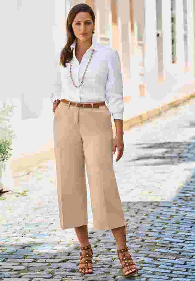 Stretch Cotton Chino Wide-Leg Crop image number 4