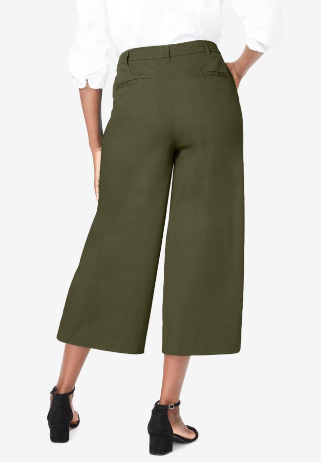 Stretch Cotton Chino Wide-Leg Crop image number 1