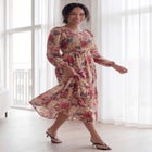 Smocked Bodice Tiered Midi Dress image number null