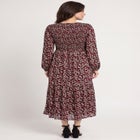 Smocked Bodice Scoopneck Long Sleeve Tiered Midi Dress image number 1