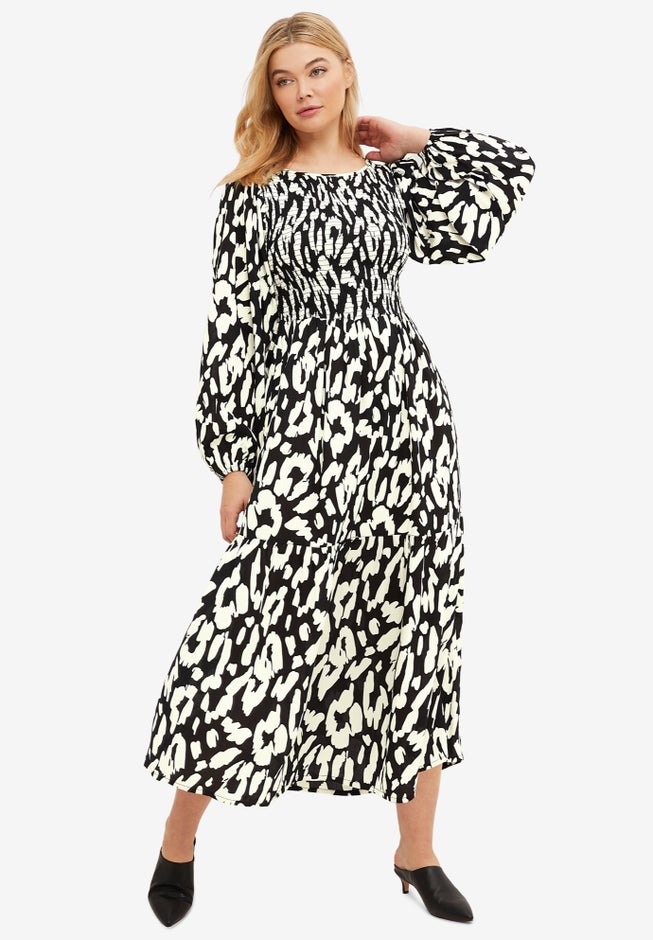 Smocked Bodice Tiered Midi Dress image number 0