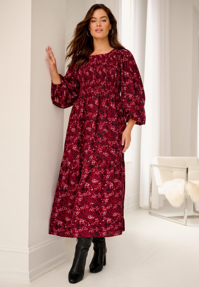 Smocked Bodice Tiered Midi Dress image number 0