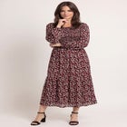 Smocked Bodice Scoopneck Long Sleeve Tiered Midi Dress image number 0