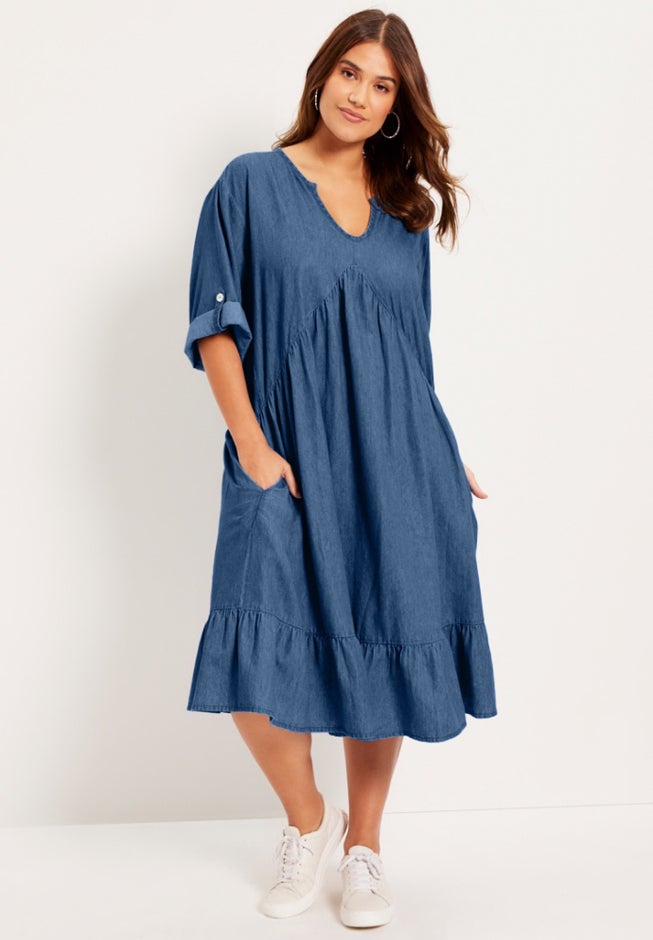 Ruffled Denim Dress image number 1