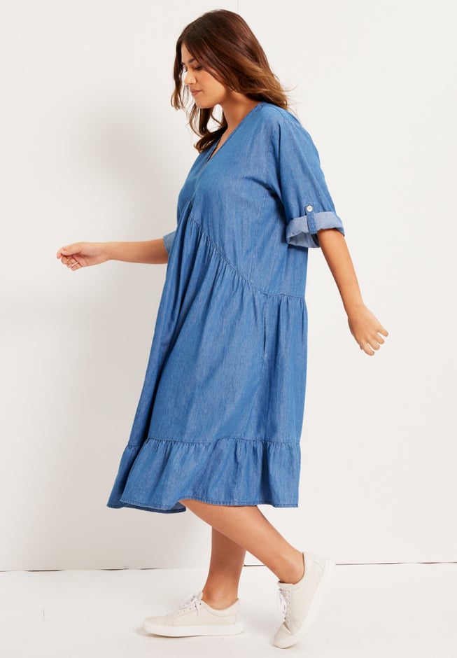 Ruffled Denim Dress image number 3