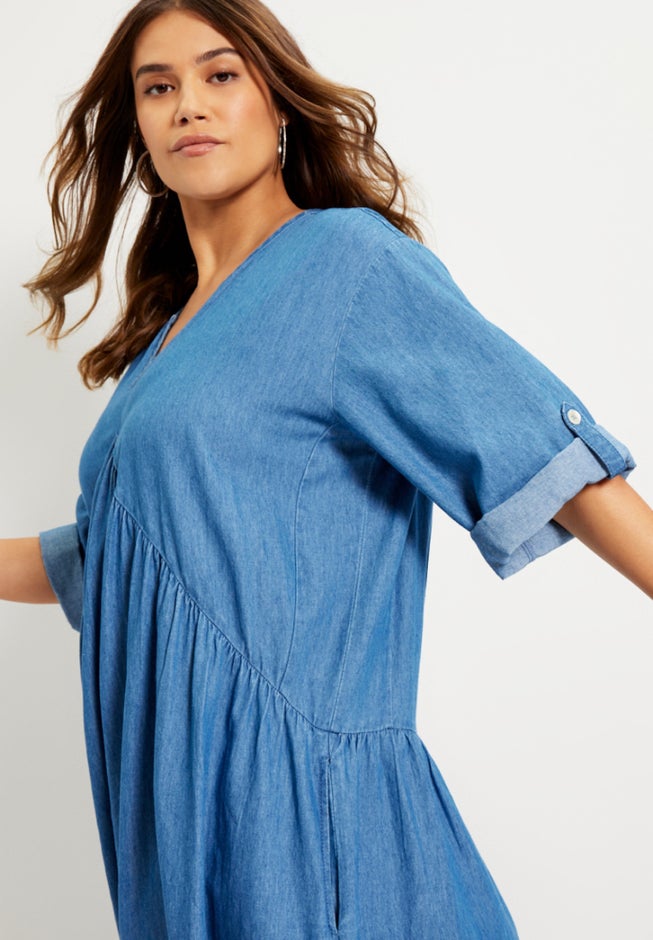 Ruffled Denim Dress image number 4