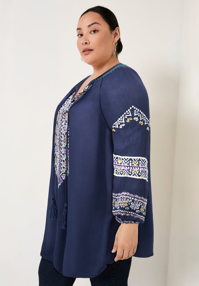 Embroidered Peasant Blouse image number 1