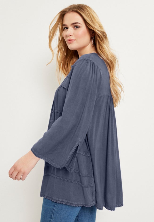 Acid Wash Peasant Blouse image number 2