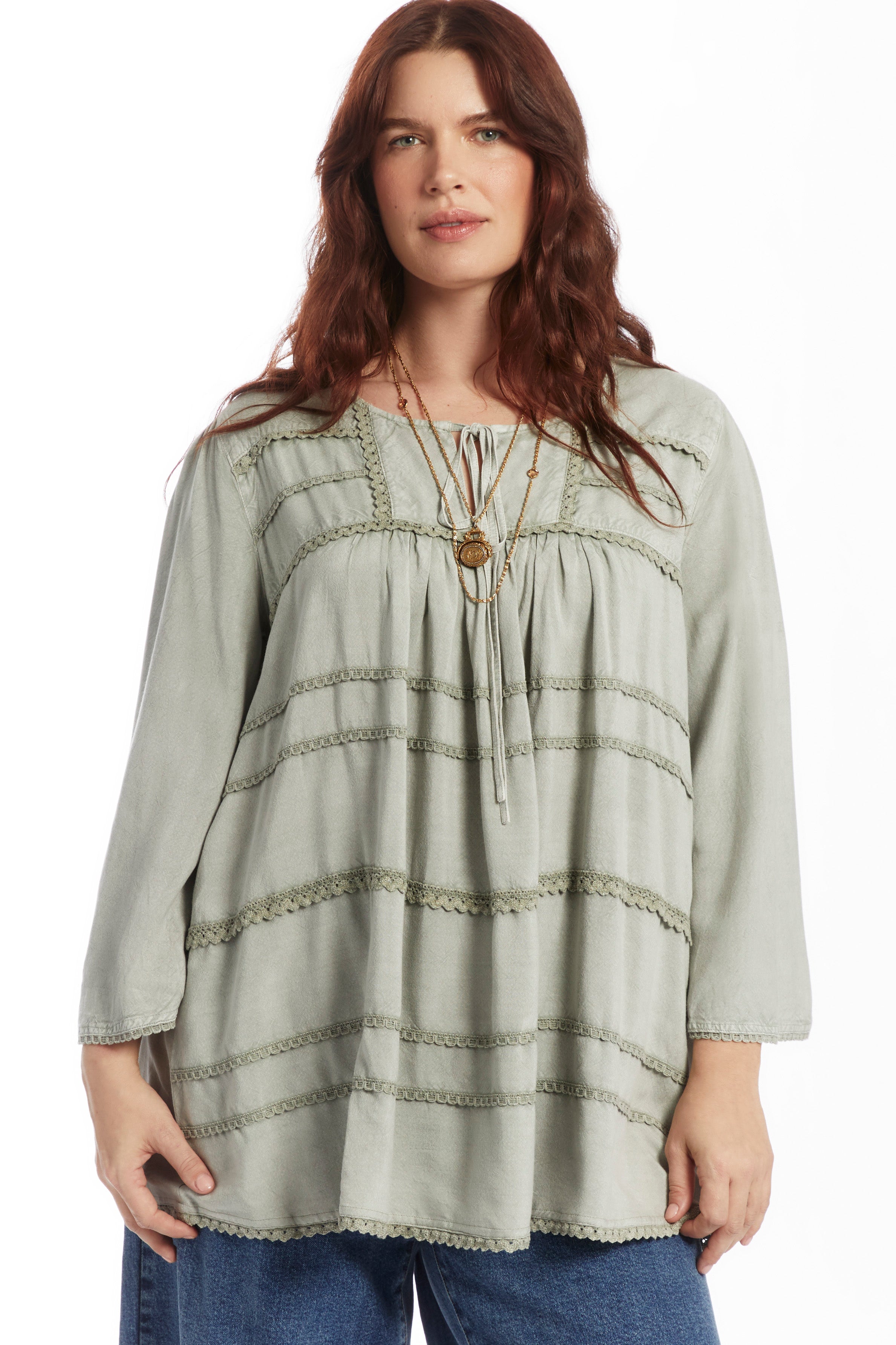 Acid Wash Peasant Blouse image number 3