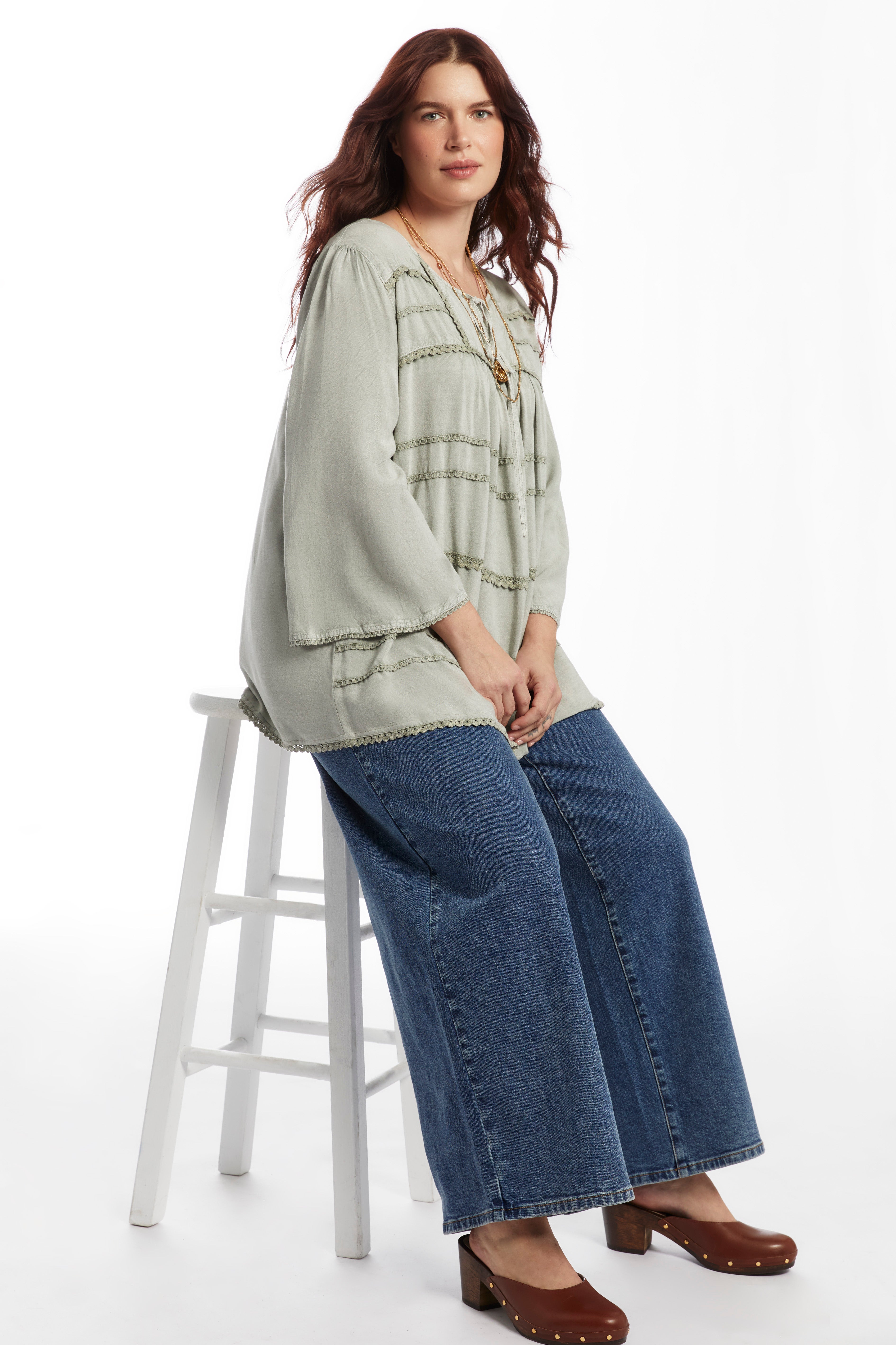 Acid Wash Peasant Blouse image number 2