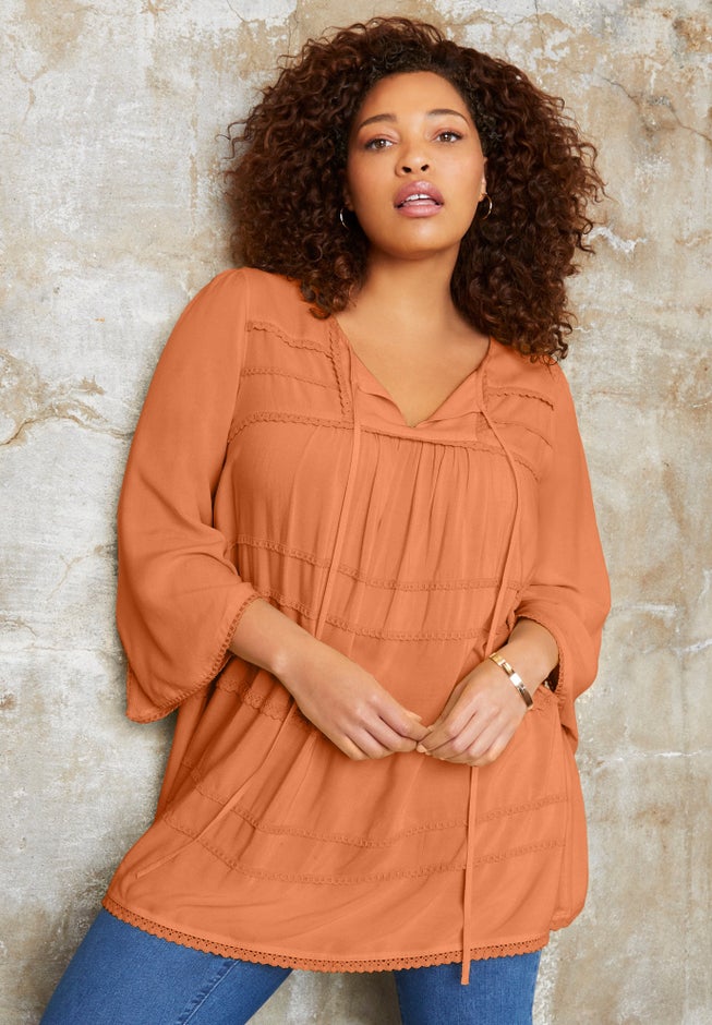 Acid Wash Peasant Blouse image number 0